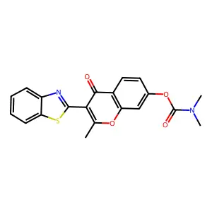 3-(benzo[d]thiazol-2-yl)-2-methyl-4-oxo-4H-chromen-7-yl dimethylcarbamate structure