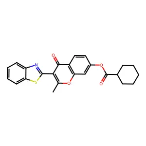 3-(1,3-benzothiazol-2-yl)-2-methyl-4-oxo-4H-chromen-7-yl cyclohexanecarboxylate structure