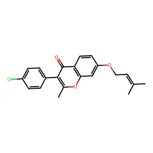 3-(4-chlorophenyl)-2-methyl-7-[(3-methylbut-2-en-1-yl)oxy]-4H-chromen-4-one structure