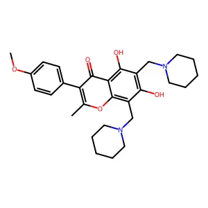 5,7-dihydroxy-3-(4-methoxyphenyl)-2-methyl-6,8-bis(piperidin-1-ylmethyl)-4H-chromen-4-one structure