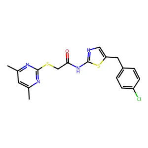 N-(5-(4-chlorobenzyl)thiazol-2-yl)-2-((4,6-dimethylpyrimidin-2-yl)thio)acetamide structure