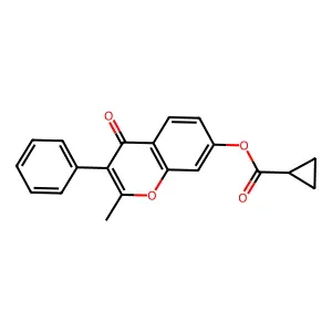 2-methyl-4-oxo-3-phenyl-4H-chromen-7-yl cyclopropanecarboxylate structure