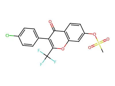 3-(4-chlorophenyl)-4-oxo-2-(trifluoromethyl)-4H-chromen-7-yl methanesulfonate structure