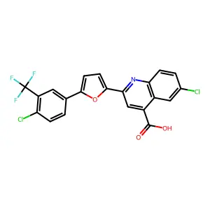 6-chloro-2-{5-[4-chloro-3-(trifluoromethyl)phenyl]furan-2-yl}quinoline-4-carboxylic acid structure