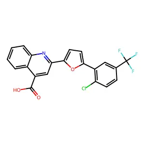 2-{5-[2-Chloro-5-(trifluoromethyl)phenyl]furan-2-yl}quinoline-4-carboxylic acid structure