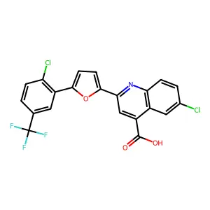 6-chloro-2-{5-[2-chloro-5-(trifluoromethyl)phenyl]furan-2-yl}quinoline-4-carboxylic acid structure