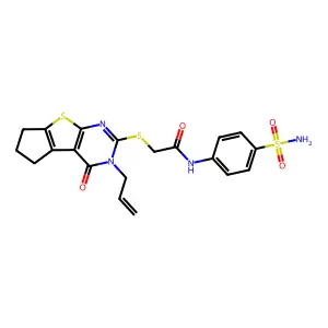 2-{[12-oxo-11-(prop-2-en-1-yl)-7-thia-9,11-diazatricyclo[6.4.0.0^{2,6}]dodeca-1(8),2(6),9-trien-10-yl]sulfanyl}-N-(4-sulfamoylphenyl)acetamide structure