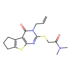 2-((3-allyl-4-oxo-4,5,6,7-tetrahydro-3H-cyclopenta[4,5]thieno[2,3-d]pyrimidin-2-yl)thio)-N,N-dimethylacetamide structure