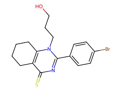 2-(4-bromophenyl)-1-(3-hydroxypropyl)-5,6,7,8-tetrahydroquinazoline-4(1H)-thione structure