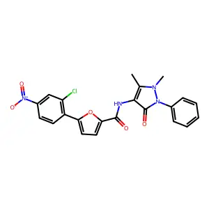 5-(2-chloro-4-nitrophenyl)-N-(1,5-dimethyl-3-oxo-2-phenylpyrazol-4-yl)furan-2-carboxamide structure
