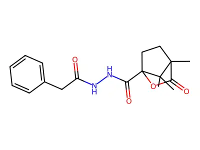 4,7,7-trimethyl-3-oxo-N'-(phenylacetyl)-2-oxabicyclo[2.2.1]heptane-1-carbohydrazide structure