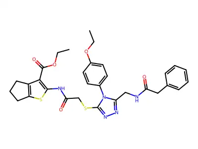 ethyl 2-[[2-[[4-(4-ethoxyphenyl)-5-[[(2-phenylacetyl)amino]methyl]-1,2,4-triazol-3-yl]sulfanyl]acetyl]amino]-5,6-dihydro-4H-cyclopenta[b]thiophene-3-carboxylate structure