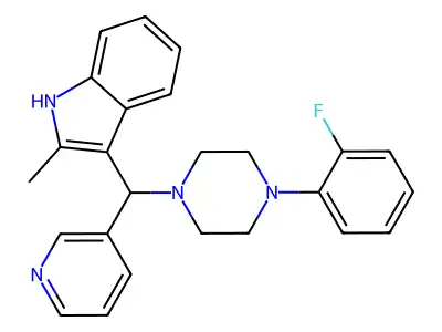 3-((4-(2-fluorophenyl)piperazin-1-yl)(pyridin-3-yl)methyl)-2-methyl-1H-indole structure