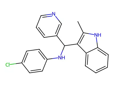 4-chloro-N-[(2-methyl-1H-indol-3-yl)(pyridin-3-yl)methyl]aniline structure