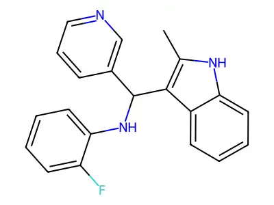 2-fluoro-N-[(2-methyl-1H-indol-3-yl)(pyridin-3-yl)methyl]aniline structure