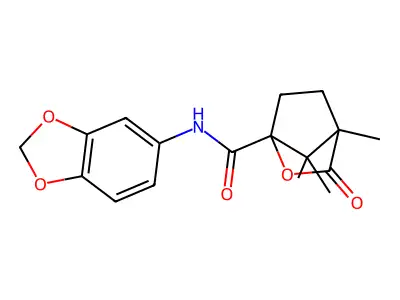 N-(1,3-benzodioxol-5-yl)-4,7,7-trimethyl-3-oxo-2-oxabicyclo[2.2.1]heptane-1-carboxamide structure