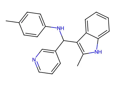 4-methyl-N-((2-methyl-1H-indol-3-yl)(pyridin-3-yl)methyl)aniline structure