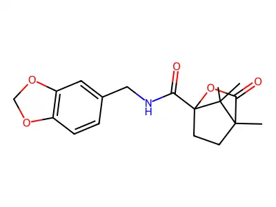 N-(1,3-benzodioxol-5-ylmethyl)-4,7,7-trimethyl-3-oxo-2-oxabicyclo[2.2.1]heptane-1-carboxamide structure
