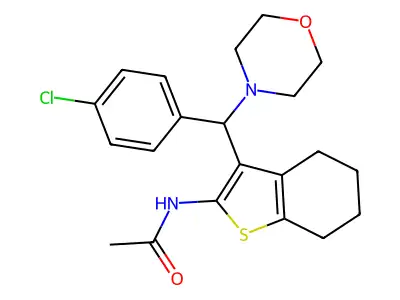 N-[3-[(4-chlorophenyl)-morpholin-4-ylmethyl]-4,5,6,7-tetrahydro-1-benzothiophen-2-yl]acetamide structure