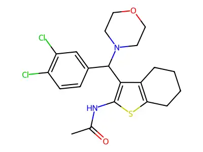N-{3-[(3,4-dichlorophenyl)(morpholin-4-yl)methyl]-4,5,6,7-tetrahydro-1-benzothiophen-2-yl}acetamide structure