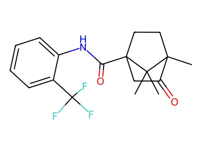 4,7,7-trimethyl-3-oxo-N-[2-(trifluoromethyl)phenyl]bicyclo[2.2.1]heptane-1-carboxamide structure