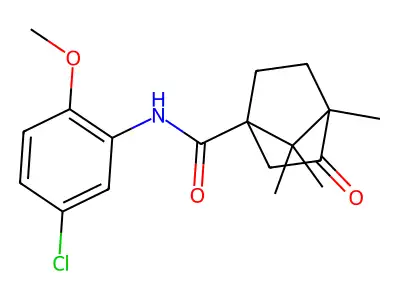 N-(5-chloro-2-methoxyphenyl)-4,7,7-trimethyl-3-oxobicyclo[2.2.1]heptane-1-carboxamide structure