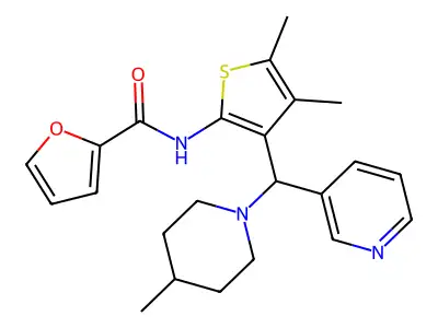N-{4,5-dimethyl-3-[(4-methylpiperidin-1-yl)(pyridin-3-yl)methyl]thiophen-2-yl}furan-2-carboxamide structure