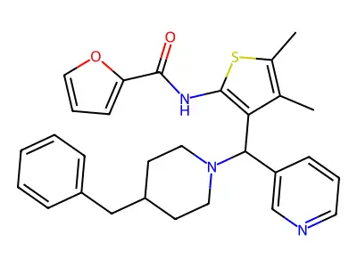 N-[3-[(4-benzylpiperidin-1-yl)-pyridin-3-ylmethyl]-4,5-dimethylthiophen-2-yl]furan-2-carboxamide structure