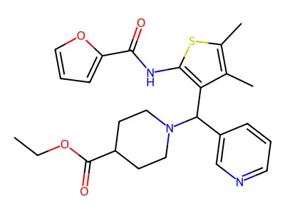 ethyl 1-[[2-(2-furoylamino)-4,5-dimethylthien-3-yl](pyridin-3-yl)methyl]piperidine-4-carboxylate structure
