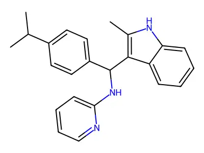N-[(2-methyl-1H-indol-3-yl)[4-(propan-2-yl)phenyl]methyl]pyridin-2-amine structure