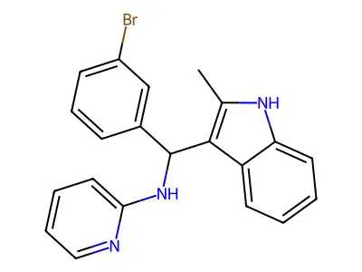 N-[(3-bromophenyl)(2-methyl-1H-indol-3-yl)methyl]pyridin-2-amine structure