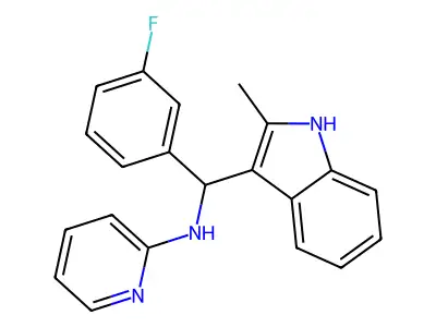 N-[(3-fluorophenyl)-(2-methyl-1H-indol-3-yl)methyl]pyridin-2-amine structure
