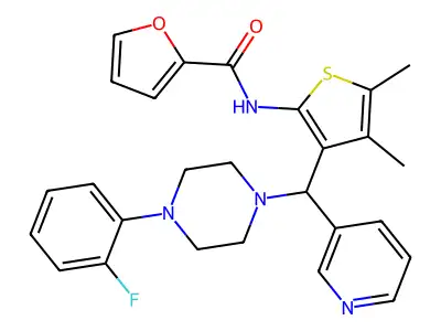 N-(3-{[4-(2-fluorophenyl)piperazin-1-yl](pyridin-3-yl)methyl}-4,5-dimethylthiophen-2-yl)furan-2-carboxamide structure
