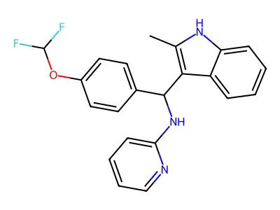 N-{[4-(difluoromethoxy)phenyl](2-methyl-1H-indol-3-yl)methyl}pyridin-2-amine structure