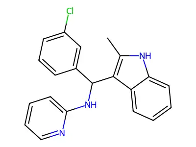 N-[(3-chlorophenyl)(2-methyl-1H-indol-3-yl)methyl]pyridin-2-amine structure