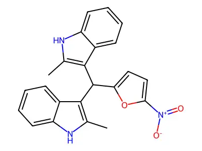2-methyl-3-[(2-methyl-1H-indol-3-yl)-(5-nitrofuran-2-yl)methyl]-1H-indole structure