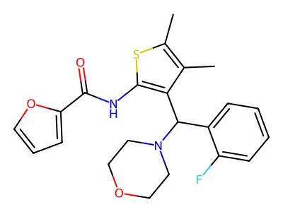 N-[3-[(2-fluorophenyl)-morpholin-4-ylmethyl]-4,5-dimethylthiophen-2-yl]furan-2-carboxamide structure