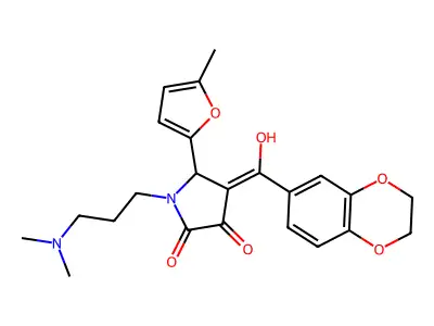 4-(2,3-dihydro-1,4-benzodioxin-6-ylcarbonyl)-1-[3-(dimethylamino)propyl]-3-hydroxy-5-(5-methyl-2-furyl)-1,5-dihydro-2H-pyrrol-2-one structure