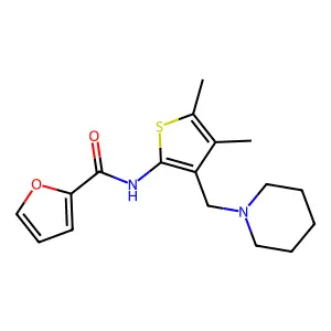 N-[4,5-dimethyl-3-(piperidin-1-ylmethyl)thiophen-2-yl]furan-2-carboxamide structure