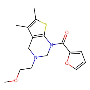 furan-2-yl-[3-(2-methoxyethyl)-5,6-dimethyl-2,4-dihydrothieno[2,3-d]pyrimidin-1-yl]methanone structure