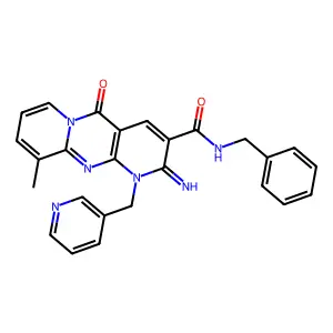 N-Benzyl-2-imino-10-methyl-5-oxo-1-(pyridin-3-ylmethyl)-2,5-dihydro-1H-dipyrido[1,2-a:2',3'-d]pyrimidine-3-carboxamide structure