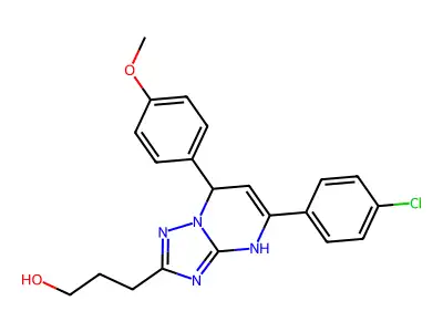3-[5-(4-chlorophenyl)-7-(4-methoxyphenyl)-4,7-dihydro[1,2,4]triazolo[1,5-a]pyrimidin-2-yl]propan-1-ol structure