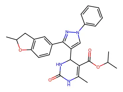 isopropyl 6-methyl-4-(3-(2-methyl-2,3-dihydrobenzofuran-5-yl)-1-phenyl-1H-pyrazol-4-yl)-2-oxo-1,2,3,4-tetrahydropyrimidine-5-carboxylate structure