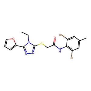 N-(2,6-dibromo-4-methylphenyl)-2-{[4-ethyl-5-(furan-2-yl)-4H-1,2,4-triazol-3-yl]sulfanyl}acetamide structure