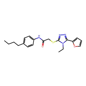 N-(4-Butylphenyl)-2-((4-ethyl-5-(2-furyl)-4H-1,2,4-triazol-3-YL)thio)acetamide structure