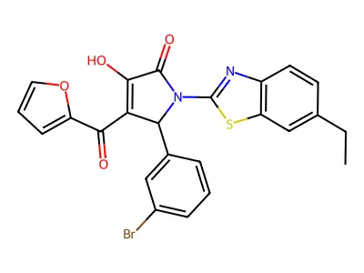 (4E)-5-(3-bromophenyl)-1-(6-ethyl-1,3-benzothiazol-2-yl)-4-[furan-2-yl(hydroxy)methylidene]pyrrolidine-2,3-dione structure
