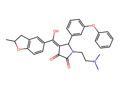 1-(2-dimethylaminoethyl)-4-[hydroxy-(2-methyl-2,3-dihydro-1-benzofuran-5-yl)methylidene]-5-(3-phenoxyphenyl)pyrrolidine-2,3-dione structure