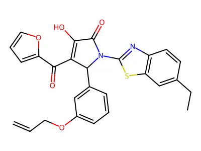 1-(6-ethylbenzothiazol-2-yl)-4-(2-furylcarbonyl)-3-hydroxy-5-(3-prop-2-enyloxy phenyl)-3-pyrrolin-2-one structure
