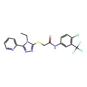 N-[4-chloro-3-(trifluoromethyl)phenyl]-2-{[4-ethyl-5-(pyridin-2-yl)-4H-1,2,4-triazol-3-yl]sulfanyl}acetamide structure
