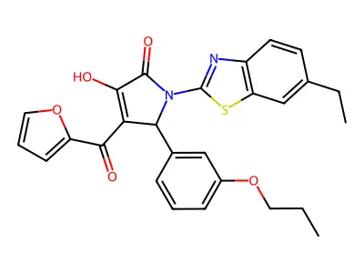1-(6-Ethylbenzothiazol-2-yl)-4-(2-furylcarbonyl)-3-hydroxy-5-(3-propoxyphenyl)-3-pyrrolin-2-one structure